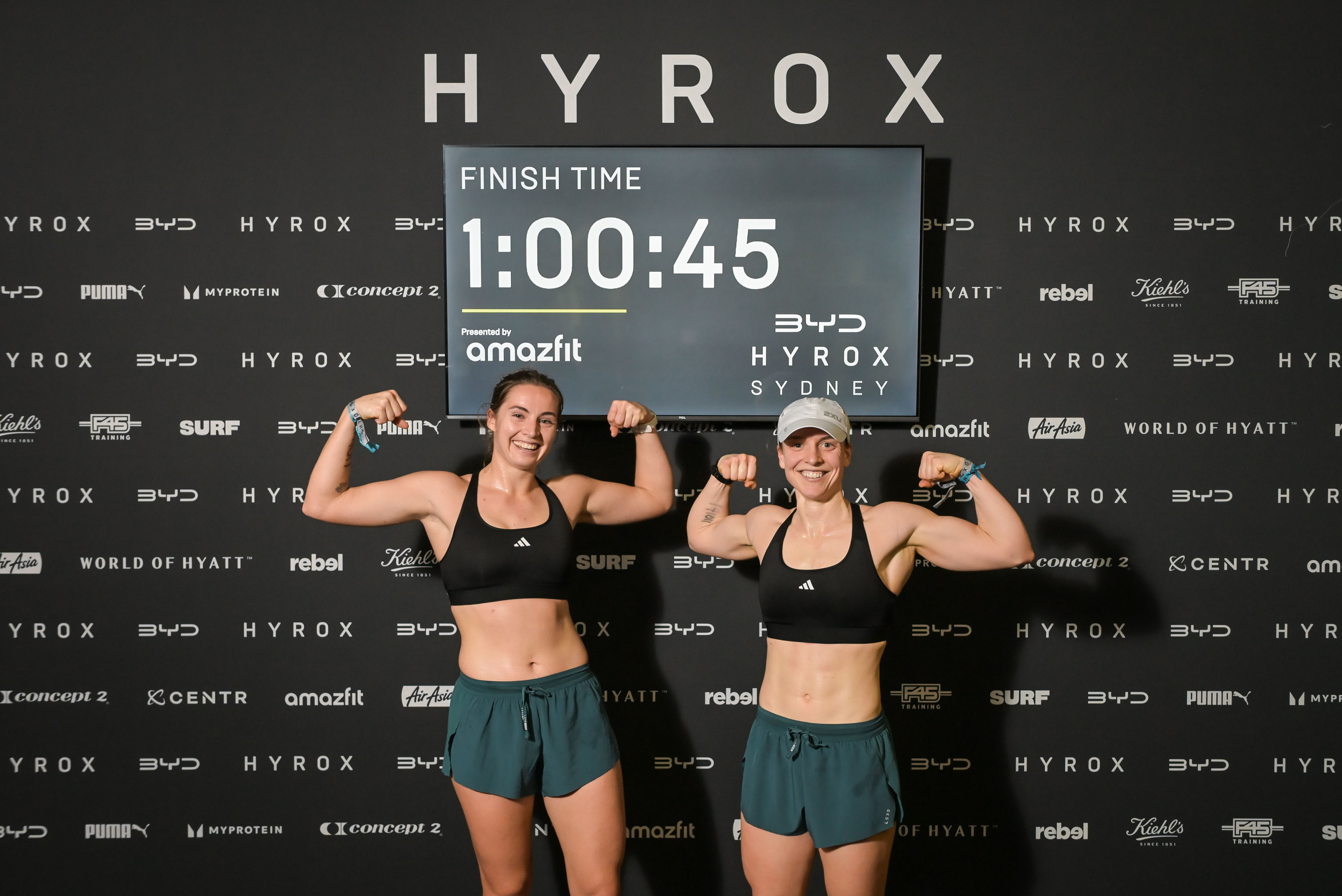 Issy Coombes and Ella Creagh celebrating their HYROX Sydney finish